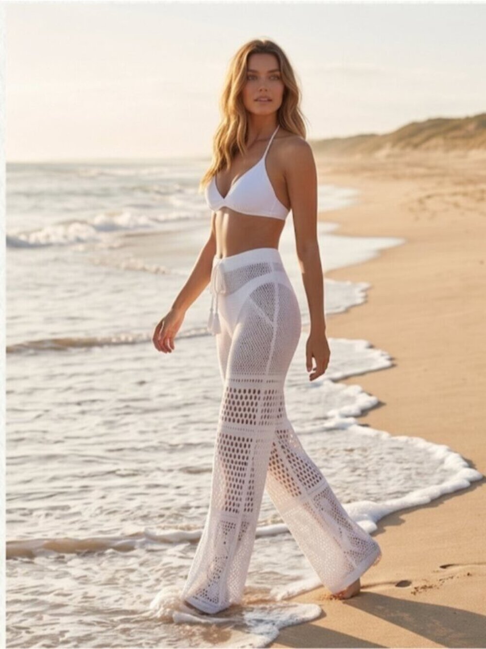 Bathing Suit Cover Up Mesh Pant White